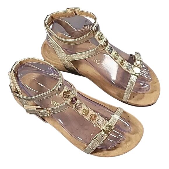 Vionic Hailey Gold Leather Embellished Gladiator Sandals 🌟 Size 7 EUC - Picture 1 of 7